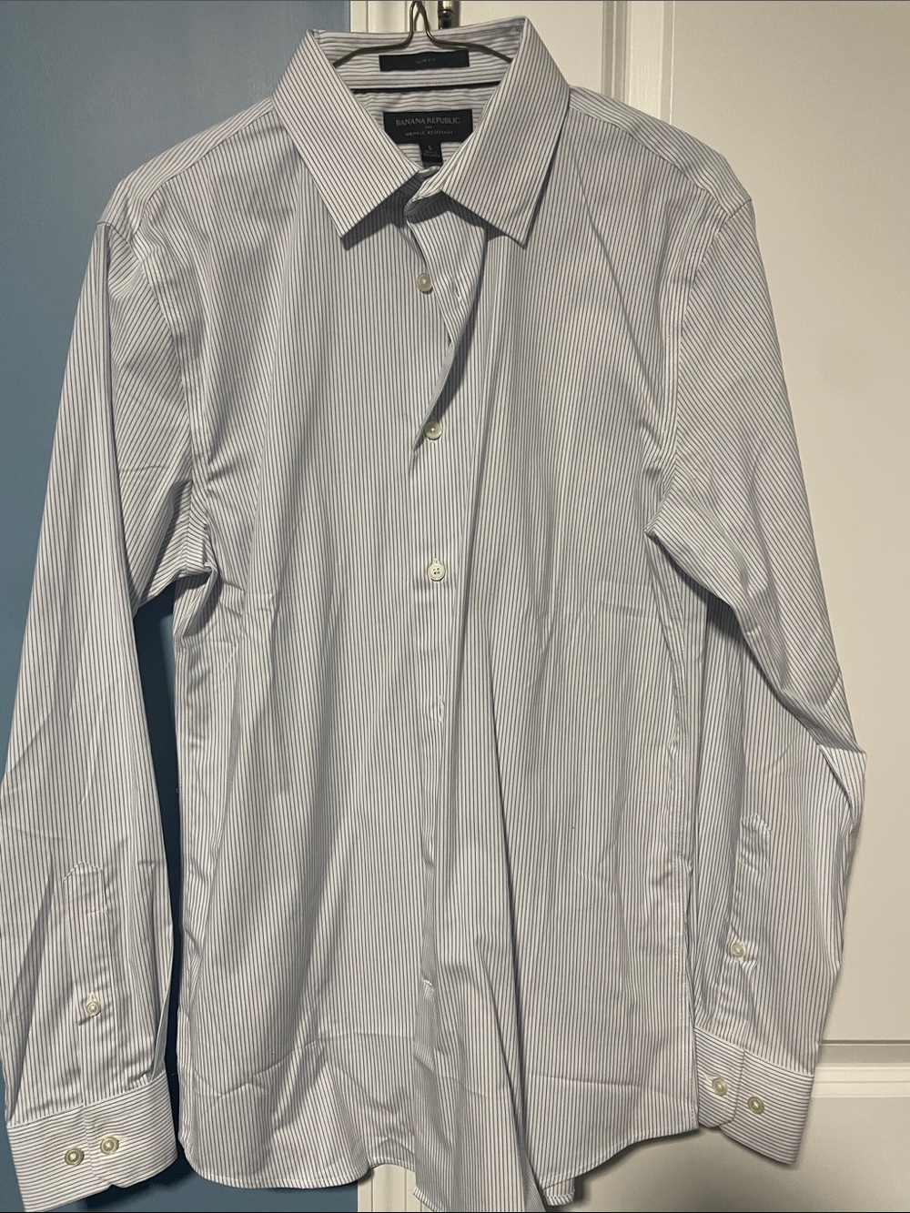 Banana Republic Men’s White Shirt with Blue Pinstripes